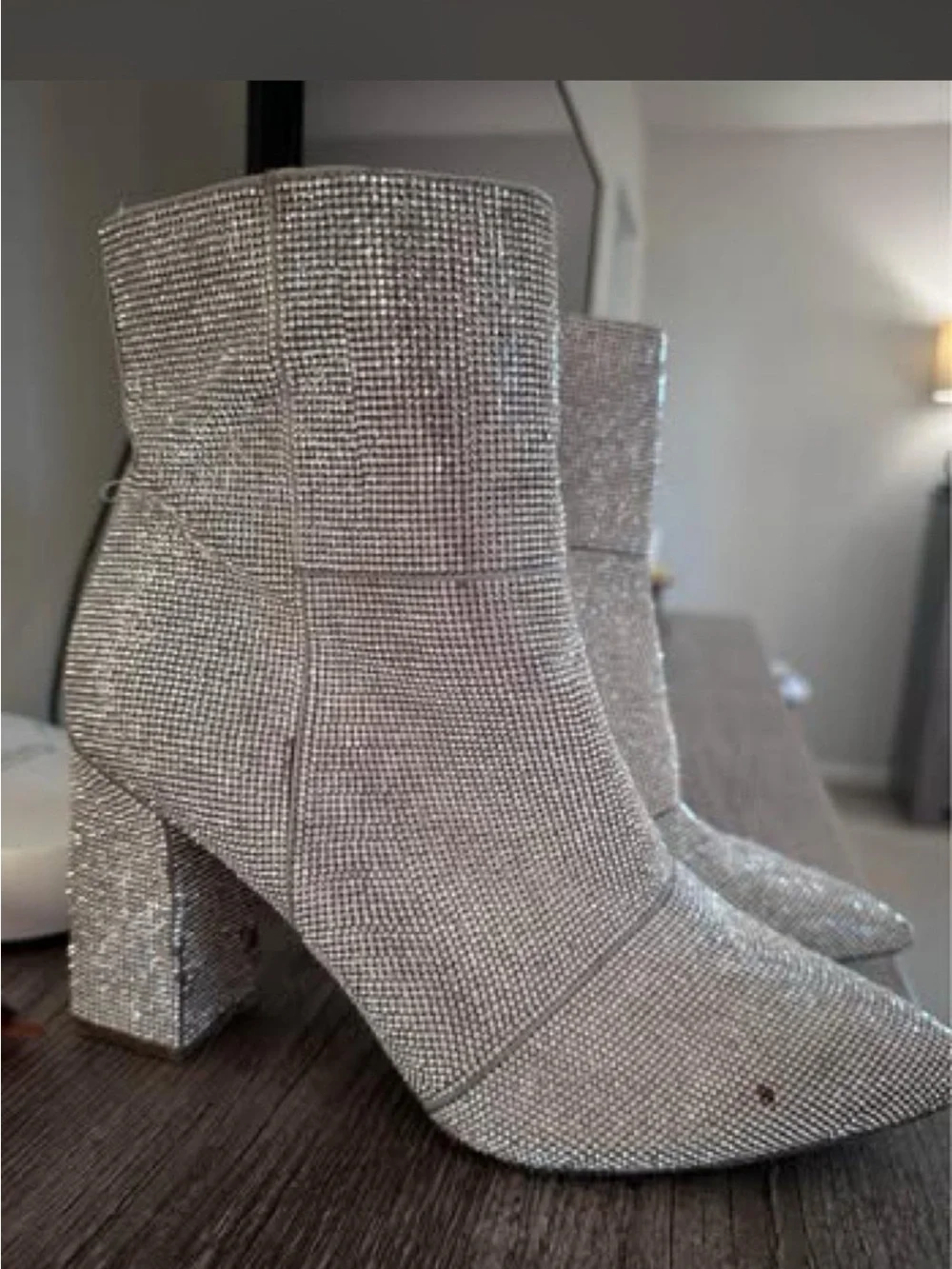 Steve Madden Silver Rhinestone Pointed Sock Booties